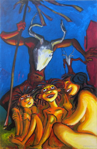 Schilderij getiteld ""Fête" - fiesta" door Patou Deballon, Origineel Kunstwerk, Acryl