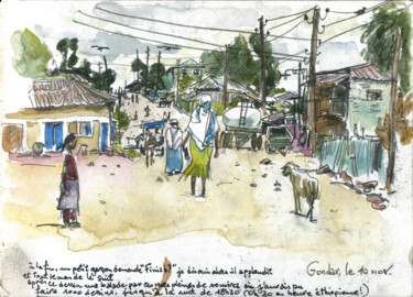 Painting titled ""éthiopie 4"" by Patou Deballon, Original Artwork, Watercolor