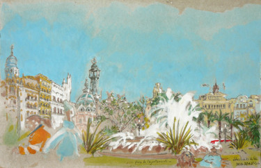 Painting titled "Valencia ayuntamien…" by Patou Deballon, Original Artwork, Acrylic