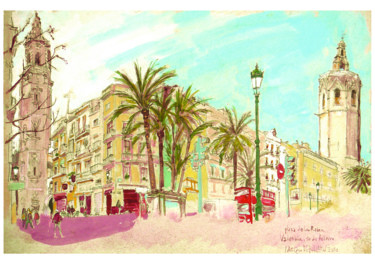 Painting titled "Valencia, plaza de…" by Patou Deballon, Original Artwork, Acrylic