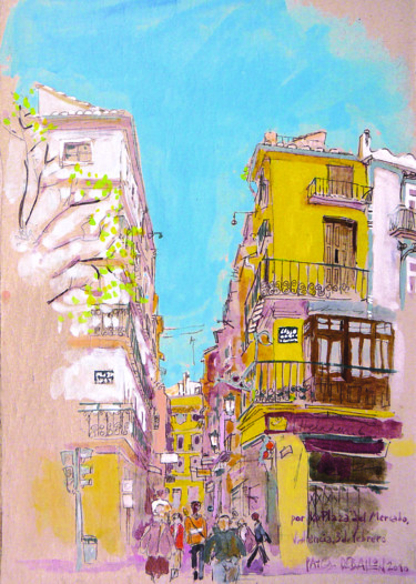 Peinture intitulée "Valencia, plaza del…" par Patou Deballon, Œuvre d'art originale, Acrylique