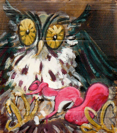Pintura intitulada "Le hibou et l'écure…" por Patou Deballon, Obras de arte originais, Acrílico