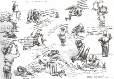 Desenho intitulada "vive la résolution" por Patou Deballon, Obras de arte originais, Lápis