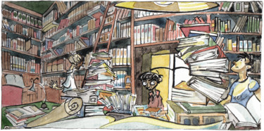 Painting titled "bibliothèque" by Patou Deballon, Original Artwork, Watercolor