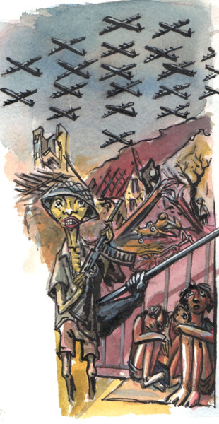 Peinture intitulée "enfant et guerre" par Patou Deballon, Œuvre d'art originale, Aquarelle