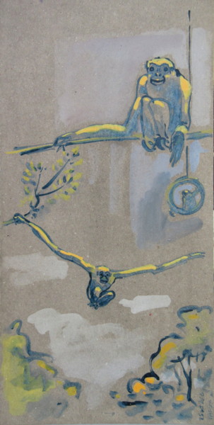 Pintura intitulada ""Gibbon1"" por Patou Deballon, Obras de arte originais, Guache