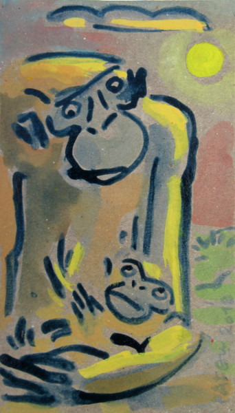 Peinture intitulée ""Gibbon6"" par Patou Deballon, Œuvre d'art originale, Gouache