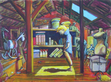 Peinture intitulée ""Dans le grenier"-…" par Patou Deballon, Œuvre d'art originale, Acrylique
