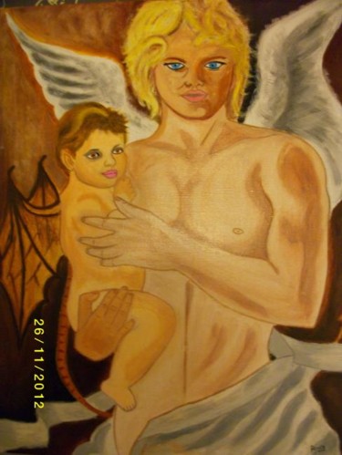 Malerei mit dem Titel "mi ange mi démon" von Patrice Payen, Original-Kunstwerk, Öl
