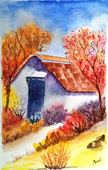 Painting titled "Mas provençale" by Patoupaint, Original Artwork, Watercolor