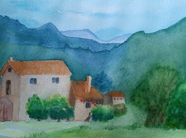Painting titled "paysage" by Patoupaint, Original Artwork, Watercolor