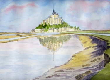 Pintura intitulada "mont-st-michel1.jpg" por Patoupaint, Obras de arte originais, Aquarela