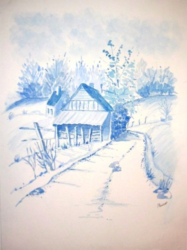 Painting titled "Neige bleutée" by Patoupaint, Original Artwork, Watercolor