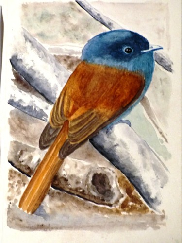 Painting titled "Oiseau à tête de vi…" by Patoupaint, Original Artwork, Watercolor