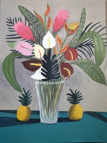 Malerei mit dem Titel "bouquet-fleurs-exot…" von Patoupaint, Original-Kunstwerk, Öl