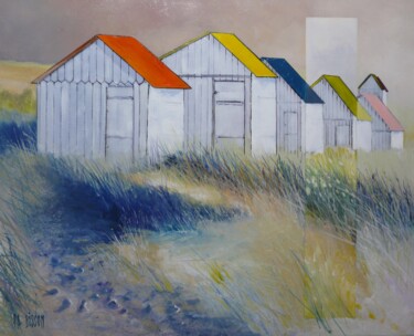 Peinture intitulée "cabines de plage à…" par Patrice Bisson, Œuvre d'art originale, Huile