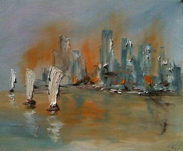 Painting titled "Les 3 bateaux" by Patrice Brunet, Original Artwork