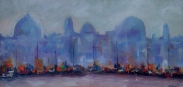 Peinture intitulée "Un soir sur le port" par Patrice Brunet, Œuvre d'art originale, Huile