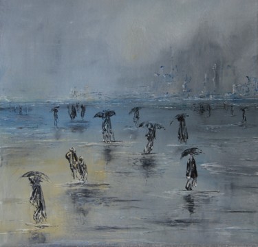 Painting titled "Rain on the beach -…" by Patrice Butel, Original Artwork, Oil