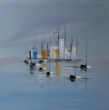 Painting titled "Sea sail city N°1834" by Patrice Butel, Original Artwork, Oil