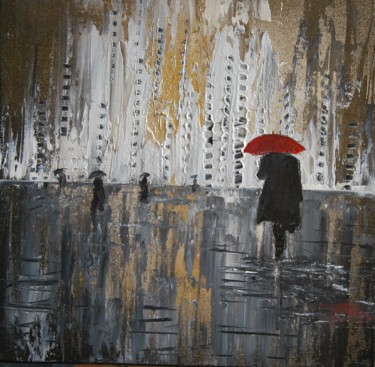 Malerei mit dem Titel "Le parapluie rouge" von Patrice Butel, Original-Kunstwerk, Öl
