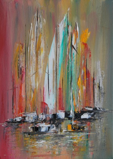 Painting titled "Voiliers au port" by Patrice Butel, Original Artwork, Oil