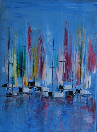 Painting titled "Voiliers au port n°…" by Patrice Butel, Original Artwork, Oil