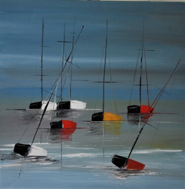 Painting titled "Voiliers au mouilla…" by Patrice Butel, Original Artwork, Oil