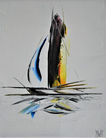 Painting titled "Voilier contemporai…" by Patrice Butel, Original Artwork, Acrylic Mounted on Cardboard