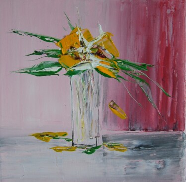 Schilderij getiteld "Bouquet de fleurs n…" door Patrice Butel, Origineel Kunstwerk, Olie Gemonteerd op Frame voor houten bra…