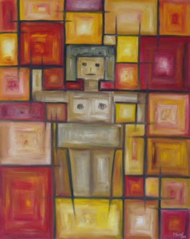 Malerei mit dem Titel "Femme cube" von Patrice Butel, Original-Kunstwerk, Öl