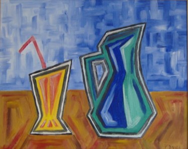 Painting titled "Carafe et verre" by Patrice Butel, Original Artwork, Oil