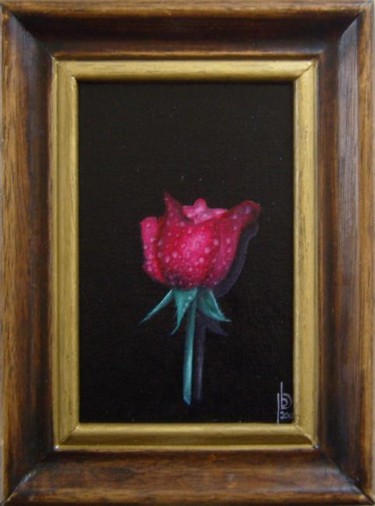 Painting titled "Rose rouge" by Patrice Butel, Original Artwork, Oil