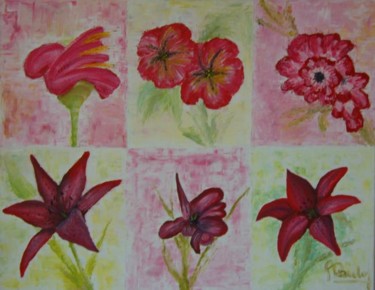 Malerei mit dem Titel "Six Fleurs contempo…" von Patrice Butel, Original-Kunstwerk, Öl