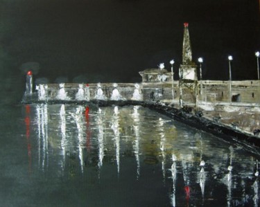 Painting titled "Nuit sur le dock" by Patrice Butel, Original Artwork, Oil