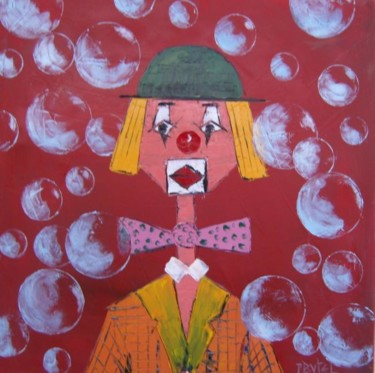 Painting titled "Le Clown" by Patrice Butel, Original Artwork, Oil
