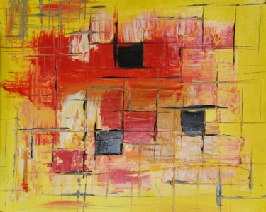 Painting titled "Abstrait n°16 Jaune" by Patrice Butel, Original Artwork, Oil