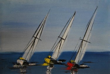 Peinture intitulée "Trois voiliers au p…" par Patrice Butel, Œuvre d'art originale, Huile