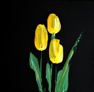 Peinture intitulée "Trois tulipes jaunes" par Patrice Butel, Œuvre d'art originale, Huile