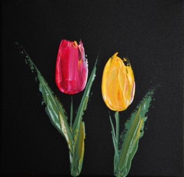 Peinture intitulée "Tulipes rose et jau…" par Patrice Butel, Œuvre d'art originale, Huile