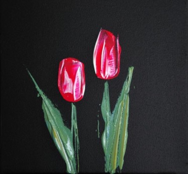 Peinture intitulée "Deux tulipes roses" par Patrice Butel, Œuvre d'art originale, Huile