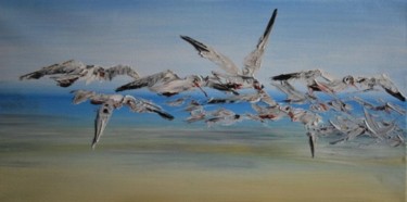 Painting titled "Mouettes 132" by Patrice Butel, Original Artwork, Oil