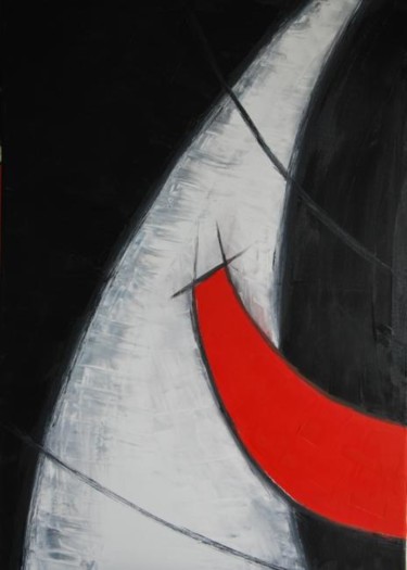 Malerei mit dem Titel "Black White Red  BW…" von Patrice Butel, Original-Kunstwerk, Öl