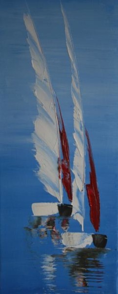 Painting titled "Voiliers plumes" by Patrice Butel, Original Artwork, Oil