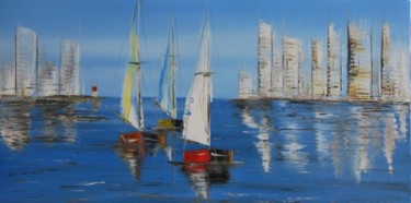 Painting titled "Sea Sun Sail City 2…" by Patrice Butel, Original Artwork, Oil