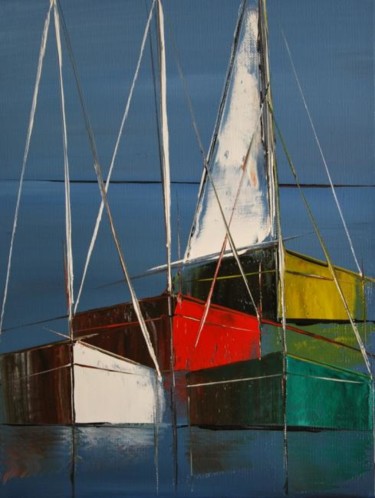 Malerei mit dem Titel "Voiliers cubic's" von Patrice Butel, Original-Kunstwerk, Öl