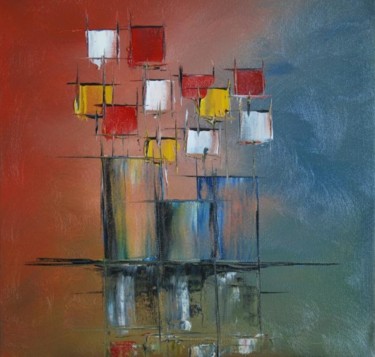Peinture intitulée "Bouquet cubicolor" par Patrice Butel, Œuvre d'art originale, Huile