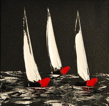 Peinture intitulée "Trois voiliers roug…" par Patrice Butel, Œuvre d'art originale