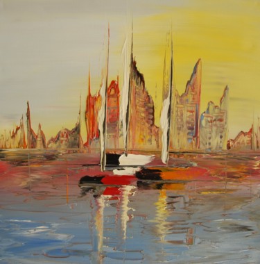 Painting titled "Sailing-city-576" by Patrice Butel, Original Artwork, Oil
