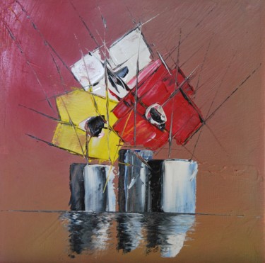 Malerei mit dem Titel "Bouquet-cubic-bicol…" von Patrice Butel, Original-Kunstwerk, Öl